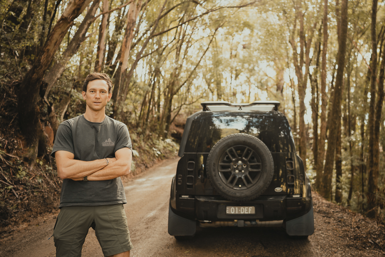 Land Rover Defender parked in a scenic location in Northern NSW, Australia